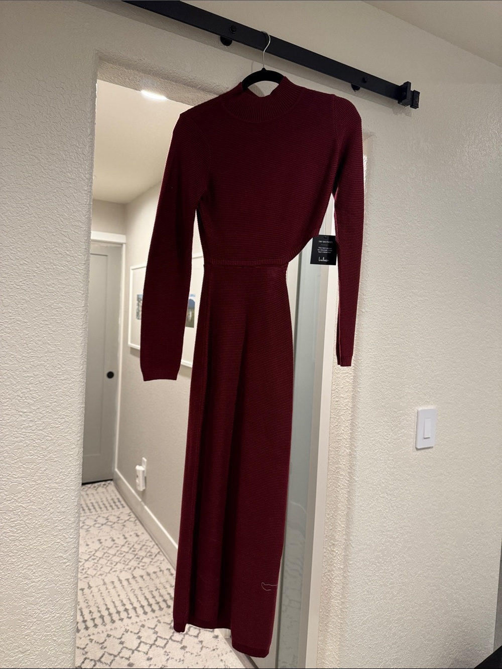 Long Sleeve Knit Maxi Dress in Burgundy